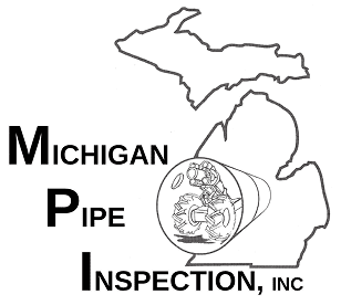 Logo for Michigan Pipe Inspection, Inc. featuring state outline and pipe cross-section.